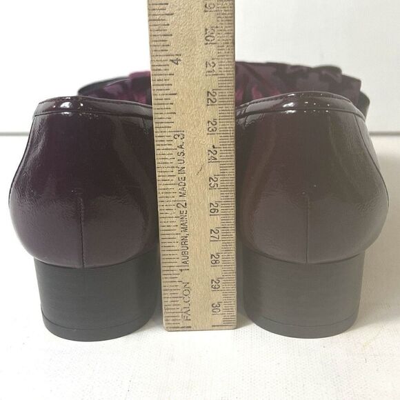 Ruby Shoo Burgundy Glossy Slip On Low Heel Velvet Bow Women's US 5 UK3 EU 36 NEW - Picture 10 of 11